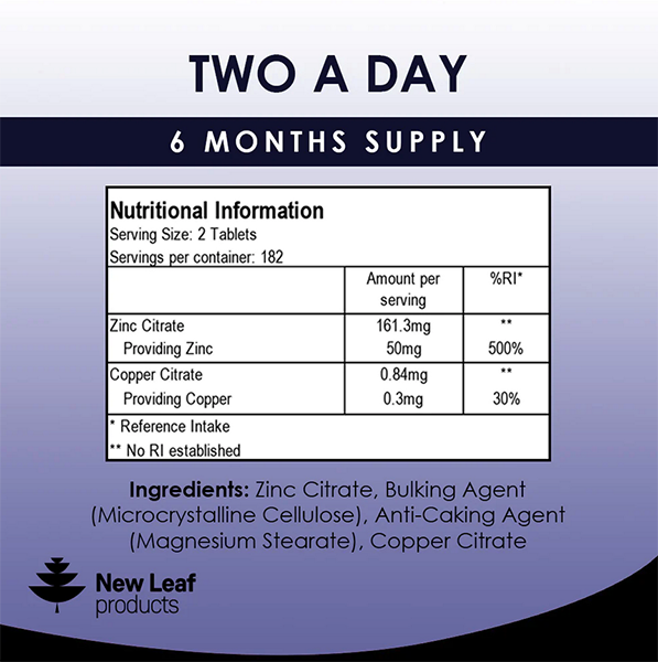 New Leaf High Strength Zinc 6 Month Supply