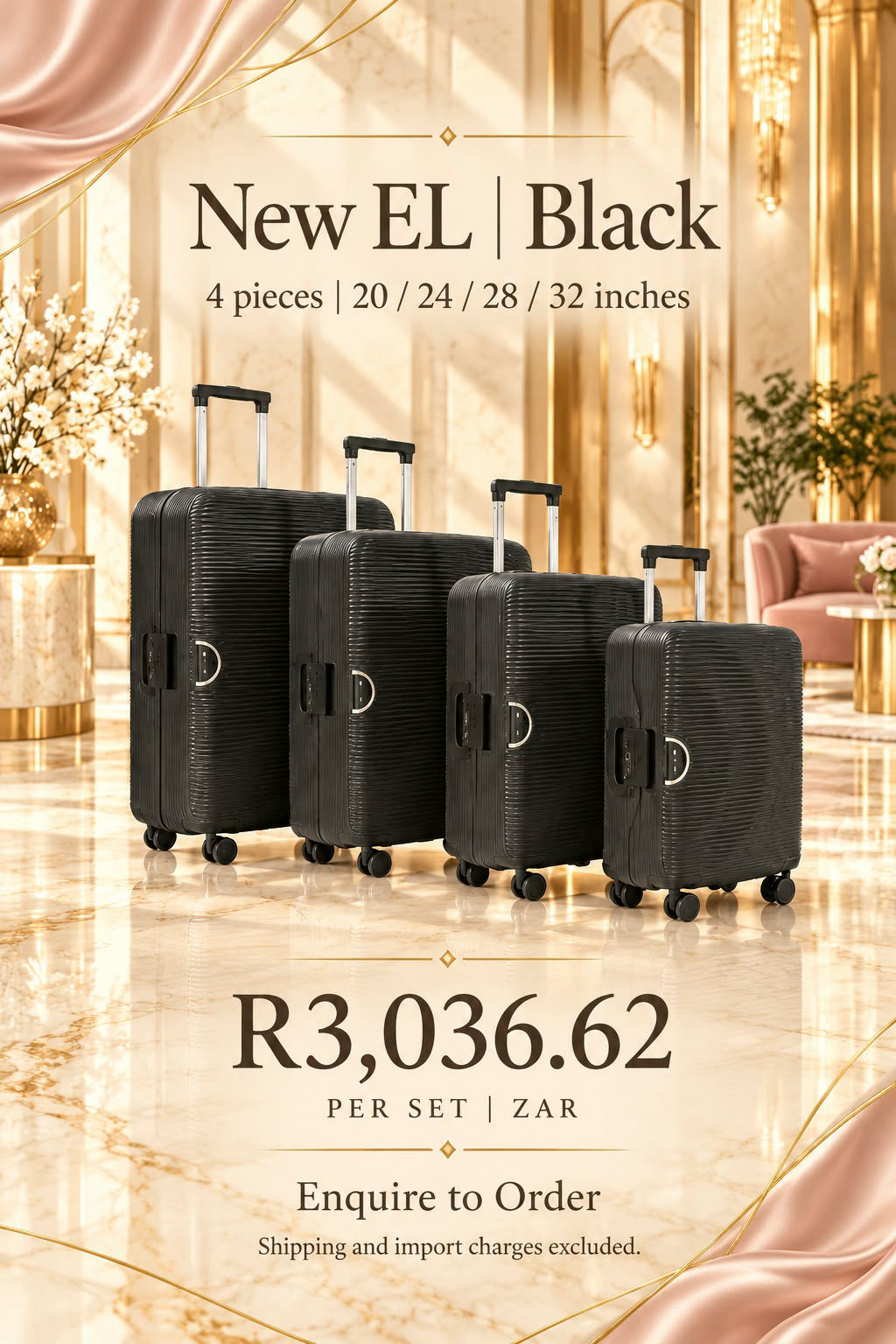 New EL Black 4-piece Luggage Set | 20, 24, 28 & 32 Inches