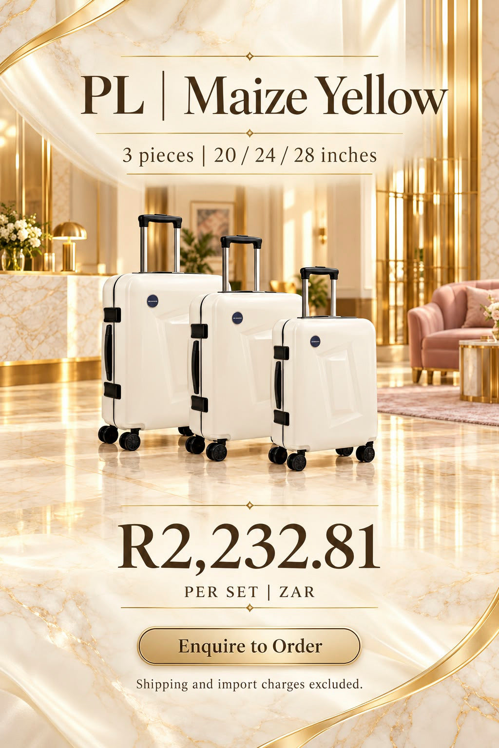 PL Maize Yellow 3-Piece Luggage Set | 20, 24 & 28 Inches