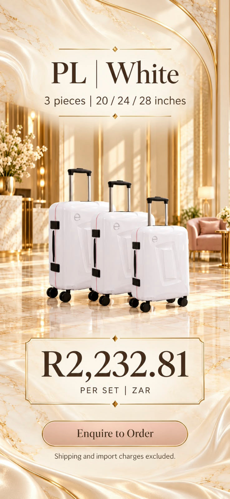 PL White 3-Piece Luggage Set | 20, 24 & 28 Inches